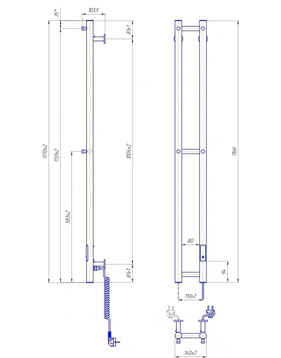 Електрична рушникосушарка Mario e-INOX Соле 1170х140 TR 2.0 K