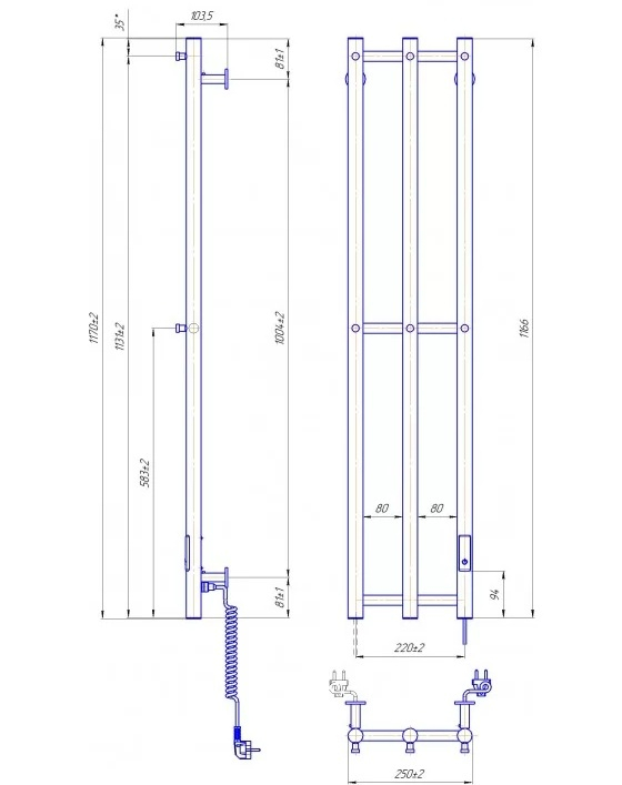 Електрична рушникосушарка Mario e-INOX Соле 1170х250 TR 2.0 K