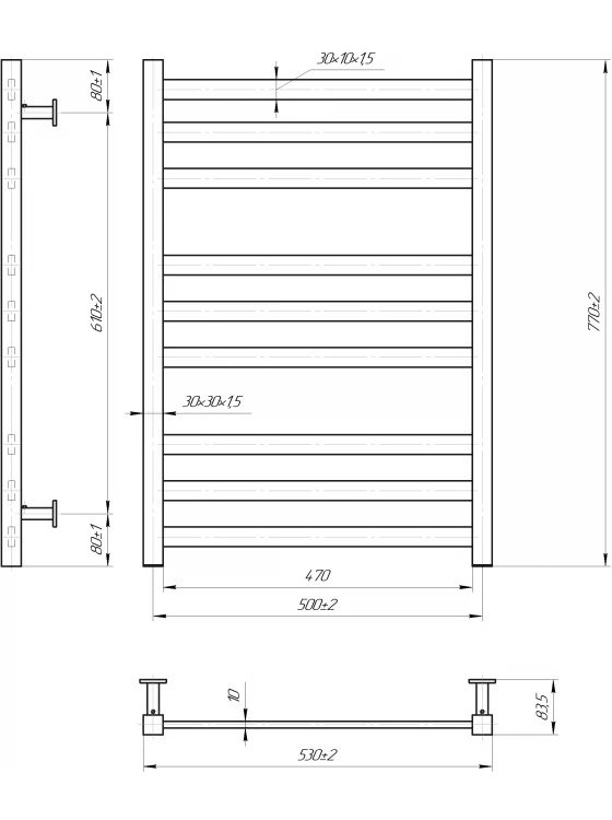 Водяна рушникосушарка INOX Чикаго 770х530/500