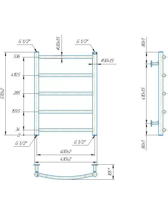 Водяна рушникосушка INOX Класік HP 570х430/400