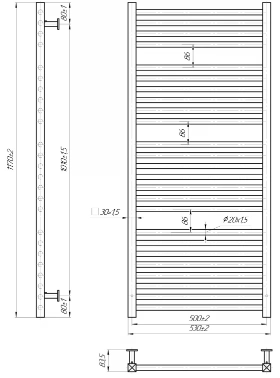 Водяной полотенцесушитель INOX Гера 1170х530/500