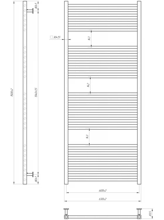 Водяной полотенцесушитель INOX Гера 1500х630/600