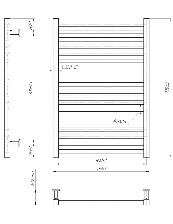 Водяна рушникосушарка INOX Гера 770х530/500