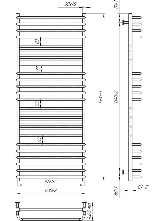 Водяна рушникосушарка INOX Гера-Люкс 1500х630/600 Водяна рушникосушарка INOX Гера-Люкс 1500х630/600