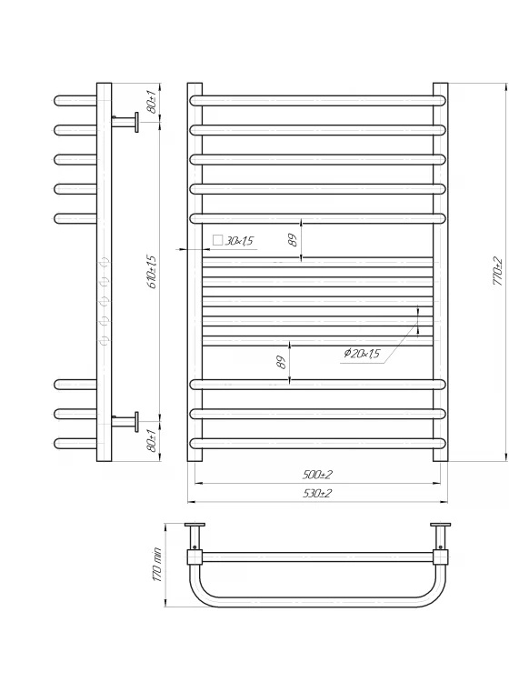 Водяна рушникосушарка INOX Гера-Люкс 770х530/500