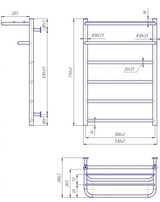 Водяной полотенцесушитель INOX Отель 770х530/500 с полкой