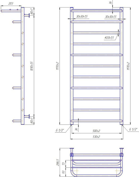 Водяна рушникосушка INOX Люксор 1170х530/500
