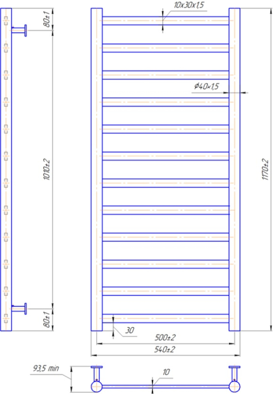 Водяна рушникосушарка INOX Модена 1170х540/500