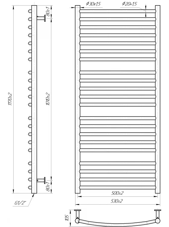 Водяной полотенцесушитель INOX Феникс 1170х530/500