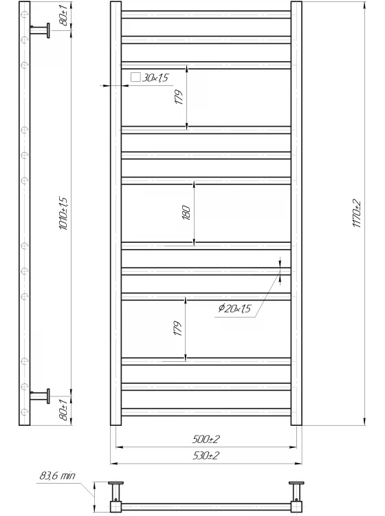 Водяной полотенцесушитель INOX Премиум Классик 1170x540/500 белый мат