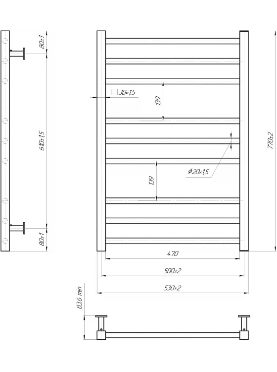 Водяной полотенцесушитель INOX Премиум Классик 770x540/500 белый мат