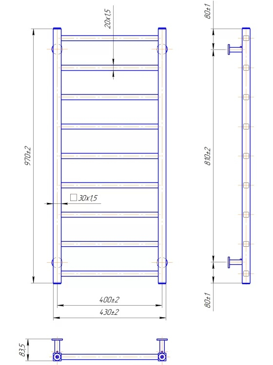 Водяной полотенцесушитель INOX Токио 970x430/400