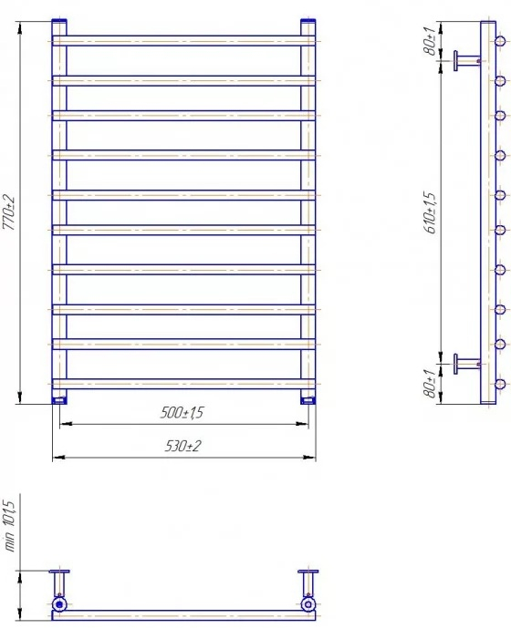 Водяна рушникосушка INOX Турин 770х530/500