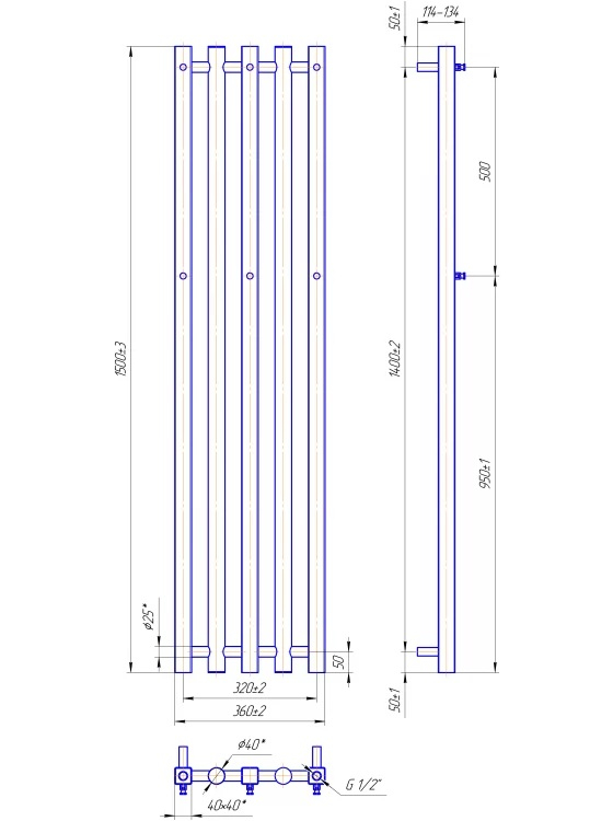 Водяной полотенцесушитель Битуб 1500x360/320