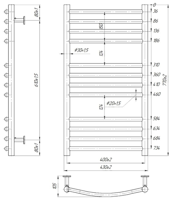 Водяной полотенцесушитель INOX Феникс 770х430/400