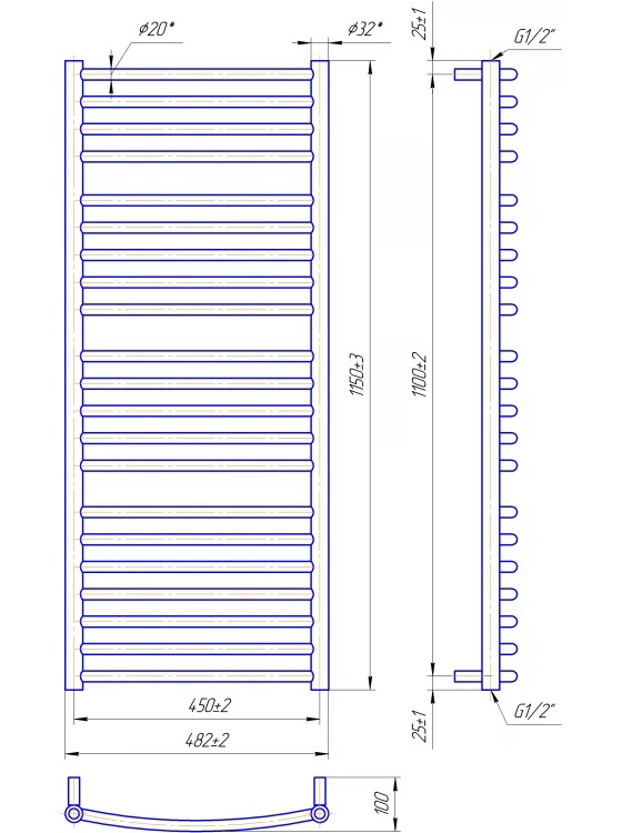 Водяной полотенцесушитель Феникс 1150x482/450