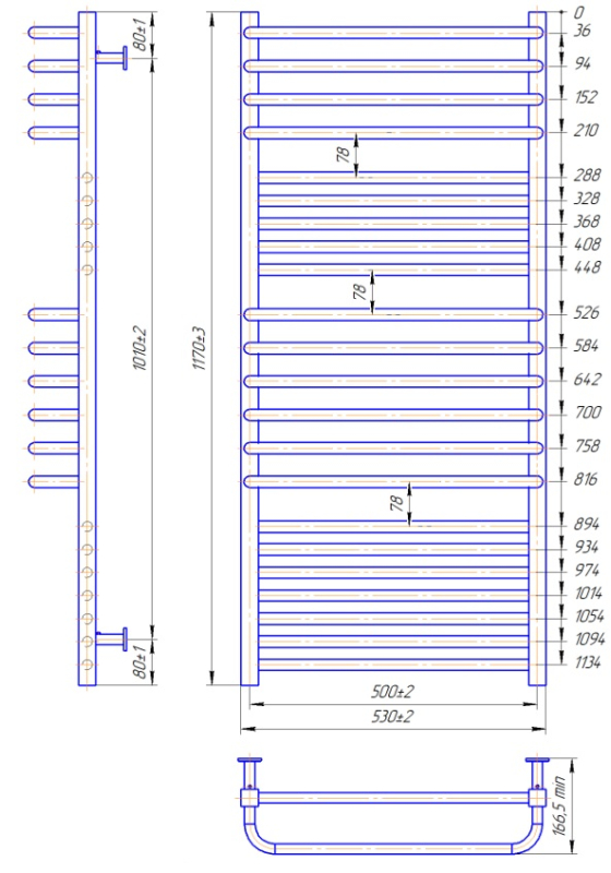 Водяна рушникосушарка INOX Гера-Люкс 1170х530/500