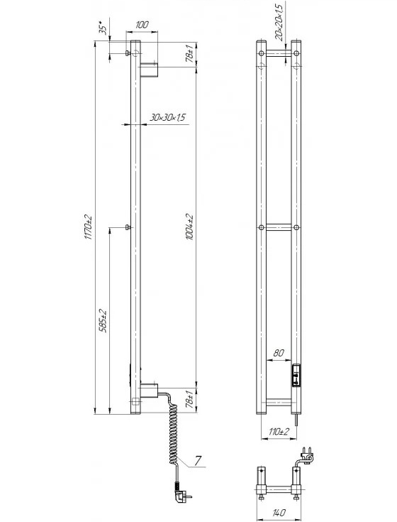 Электрический полотенцесушитель Mario e-INOX Стелла 1170х140 TR 2.0 K