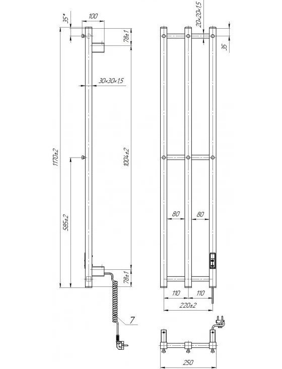 Электрический полотенцесушитель Mario e-INOX Стелла 1170х250 TR 2.0 K