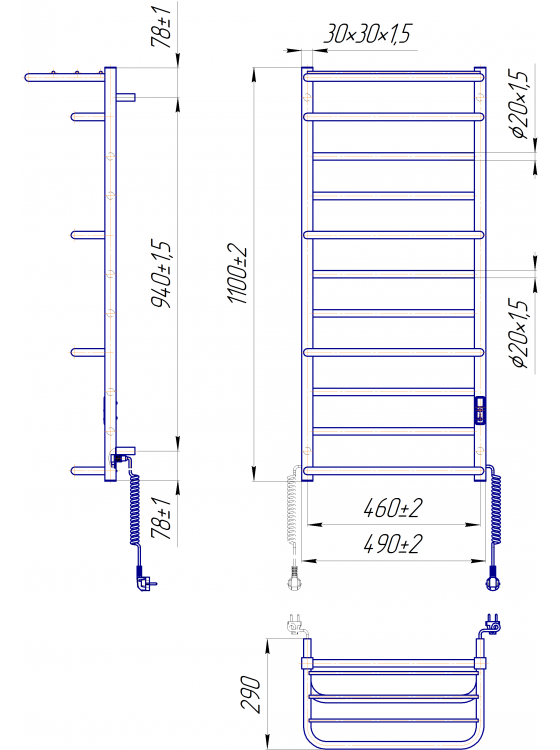 Электрический полотенцесушитель Люксор-I К 1100x500/290 TR с полкой