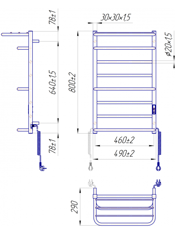 Електрична рушникосушарка Люксор-I 800x500/290 TR з полицею